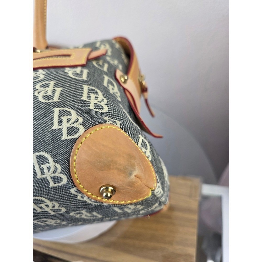 Dooney & Bourke Signature Monogram Canvas Satchel Grey Tan Leather Trim Bag - Picture 6 of 16